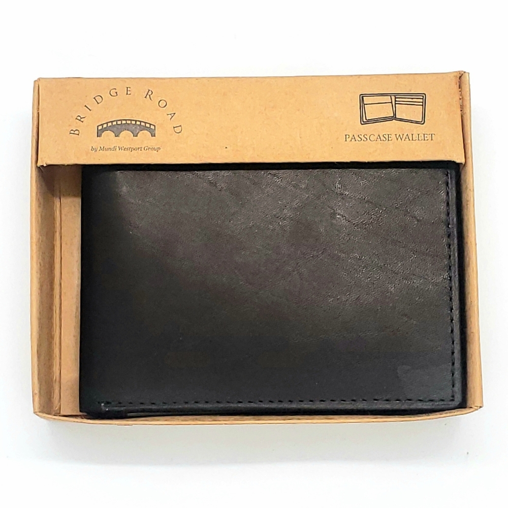 NWT Bridge Road Genuine Leather Black Bi Fold Men's Wallet
